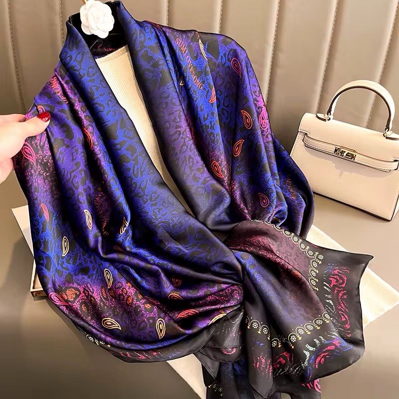 Leopard Purple Silk Şal