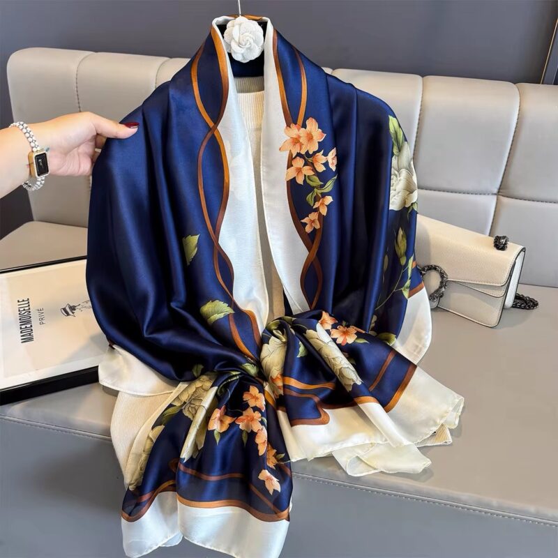 Navy Garden Silk Şal